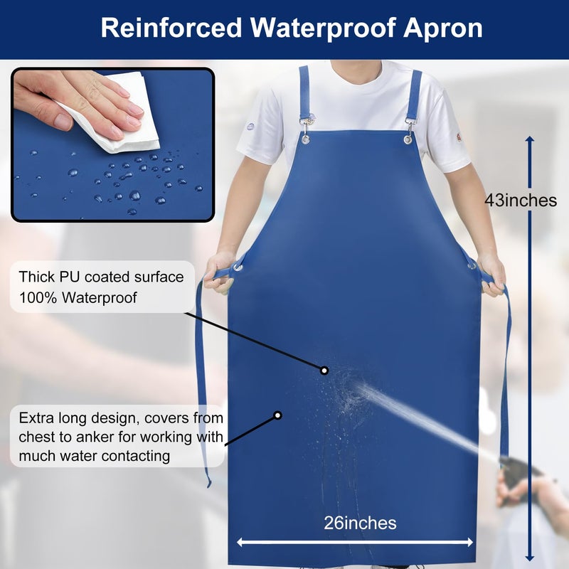 SHEOMERN Rubber Waterproof Apron  43"" Heavy Duty Vinyl Industrial Anti-Tear Apron with Adjustable Cross Back Strap for Dishwasher  Butcher  Dog Grooming  Chemical Resistant Thicker Apron Blue - Image 2